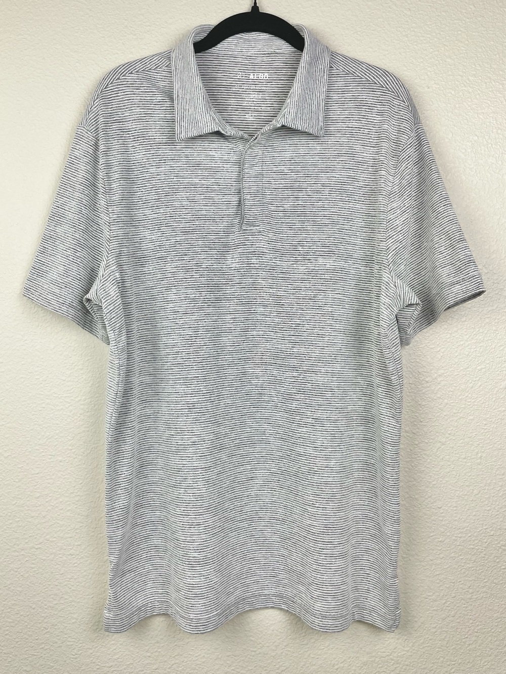 01.Algo Men's Large Performance Striped Golf Polo Short Sleeve Shirt SPF 40 Grey